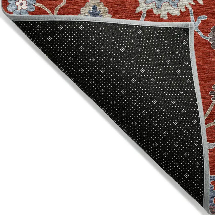 Red Gray And Taupe Floral Washable Indoor Outdoor Area Rug Photo 2