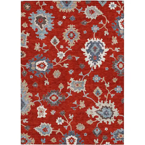 Red Gray And Taupe Floral Washable Indoor Outdoor Area Rug Photo 6