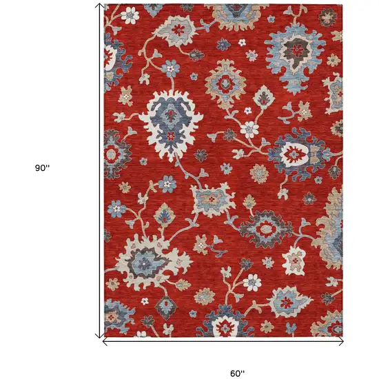 Red Gray And Taupe Floral Washable Indoor Outdoor Area Rug Photo 8