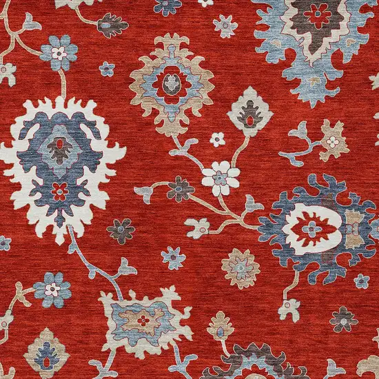 Red Gray And Taupe Floral Washable Indoor Outdoor Area Rug Photo 5
