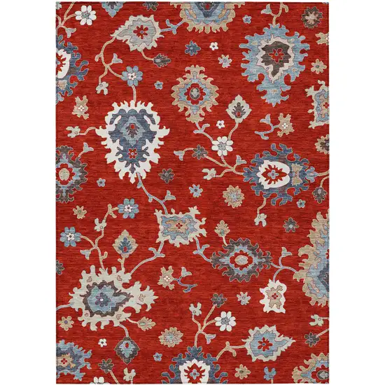 Red Gray And Taupe Floral Washable Indoor Outdoor Area Rug Photo 1