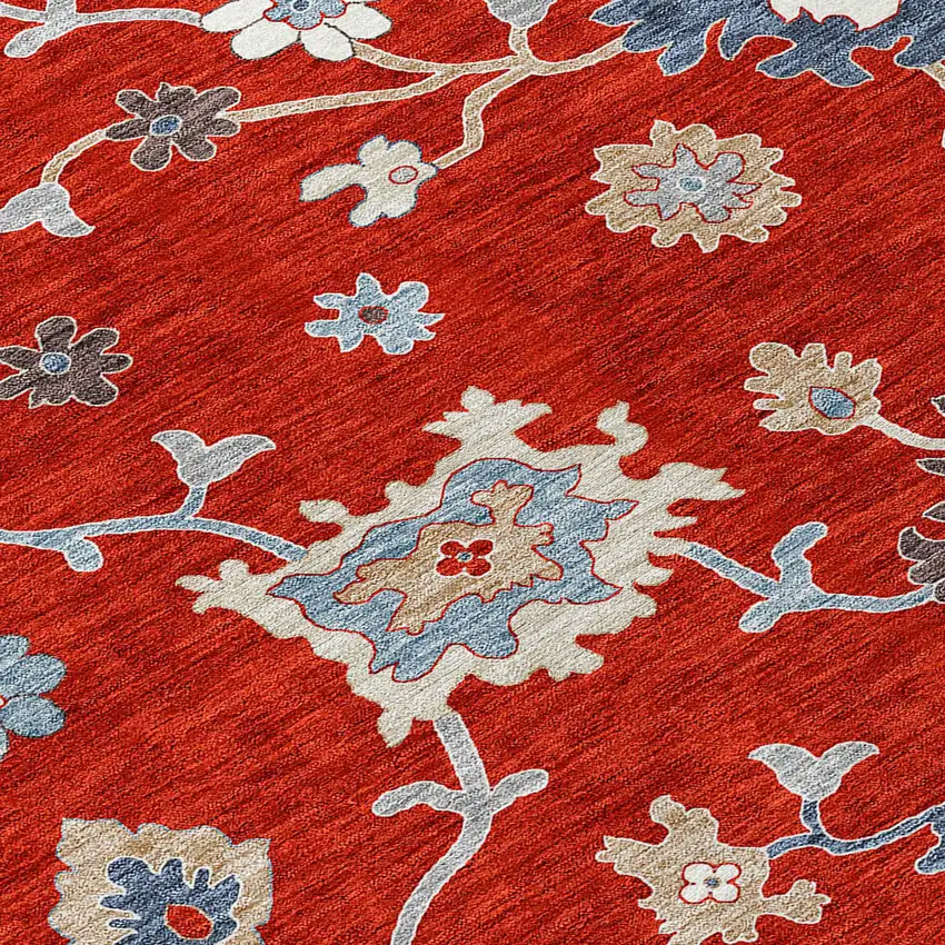 Red Gray And Taupe Floral Washable Indoor Outdoor Area Rug Photo 5