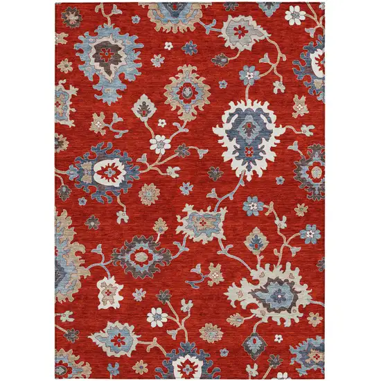 Red Gray And Taupe Floral Washable Indoor Outdoor Area Rug Photo 6