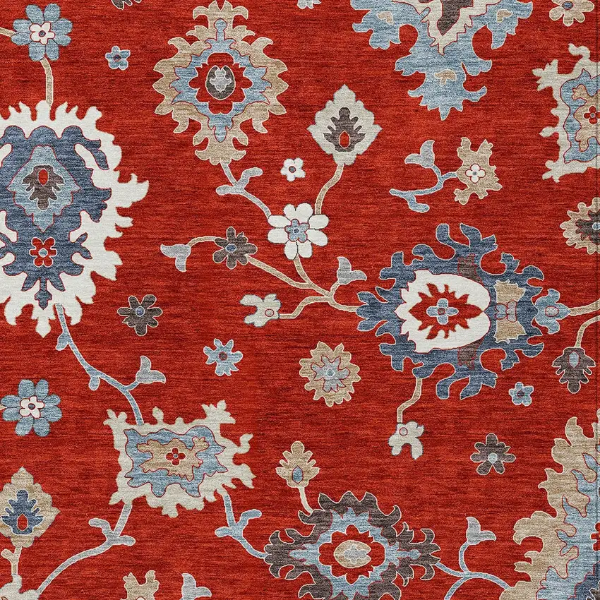 Red Gray And Taupe Floral Washable Indoor Outdoor Area Rug Photo 5