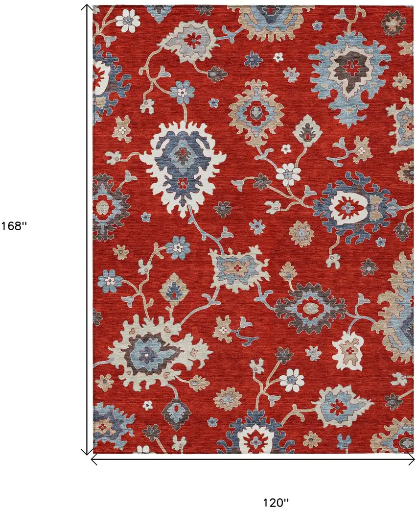 Red Gray And Taupe Floral Washable Indoor Outdoor Area Rug Photo 8