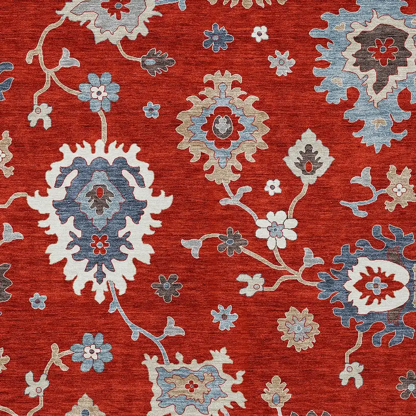 Red Gray And Taupe Floral Washable Indoor Outdoor Area Rug Photo 5