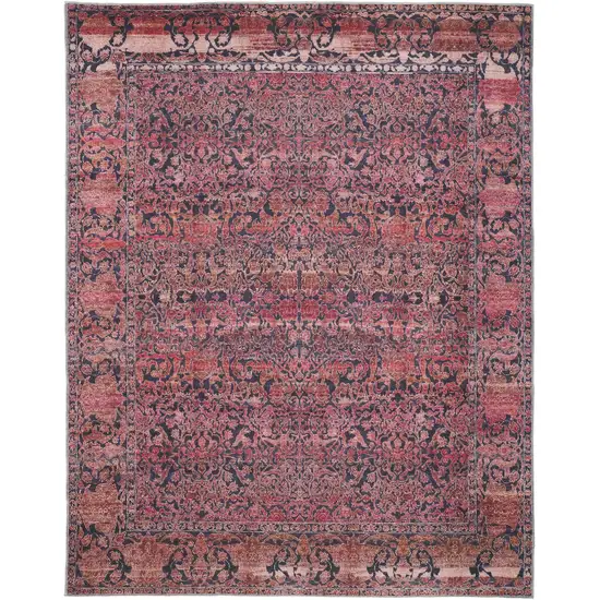 Red Gray and Orange Damask Power Loom Worn Faded Washable Area Rug Photo 2