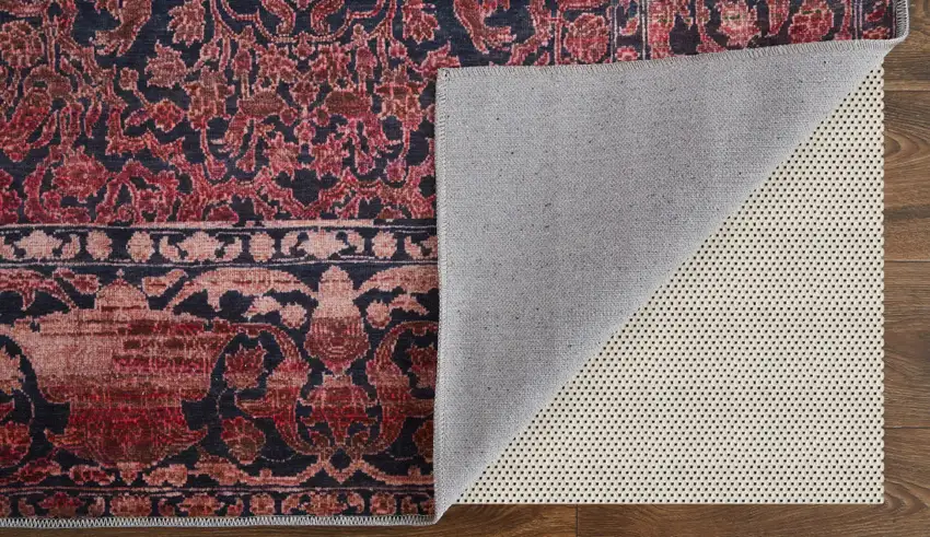 Red Gray and Orange Damask Power Loom Worn Faded Washable Area Rug Photo 5
