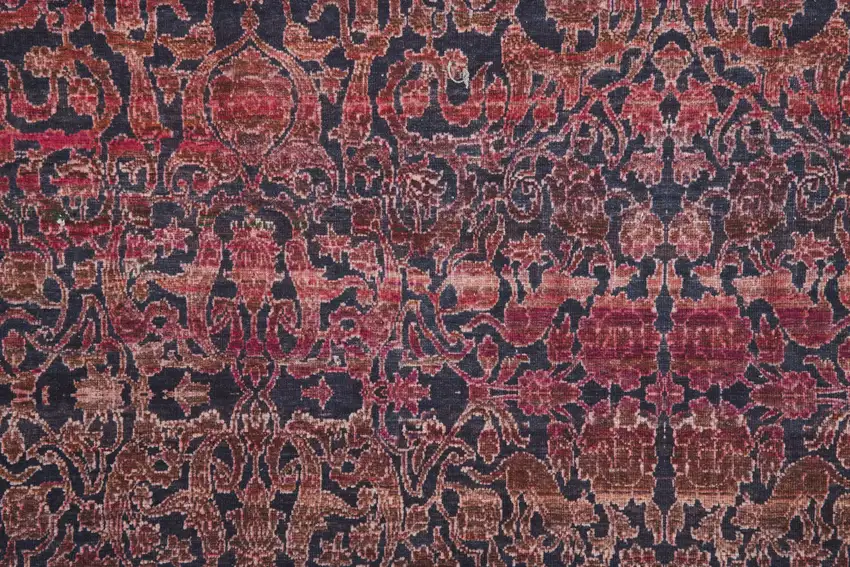 Red Gray and Orange Damask Power Loom Worn Faded Washable Area Rug Photo 9