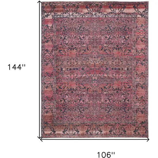 Red Gray and Orange Damask Power Loom Worn Faded Washable Area Rug Photo 3