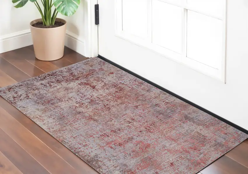 Red Gray and Pink Abstract Power Loom Area Rug Photo 1