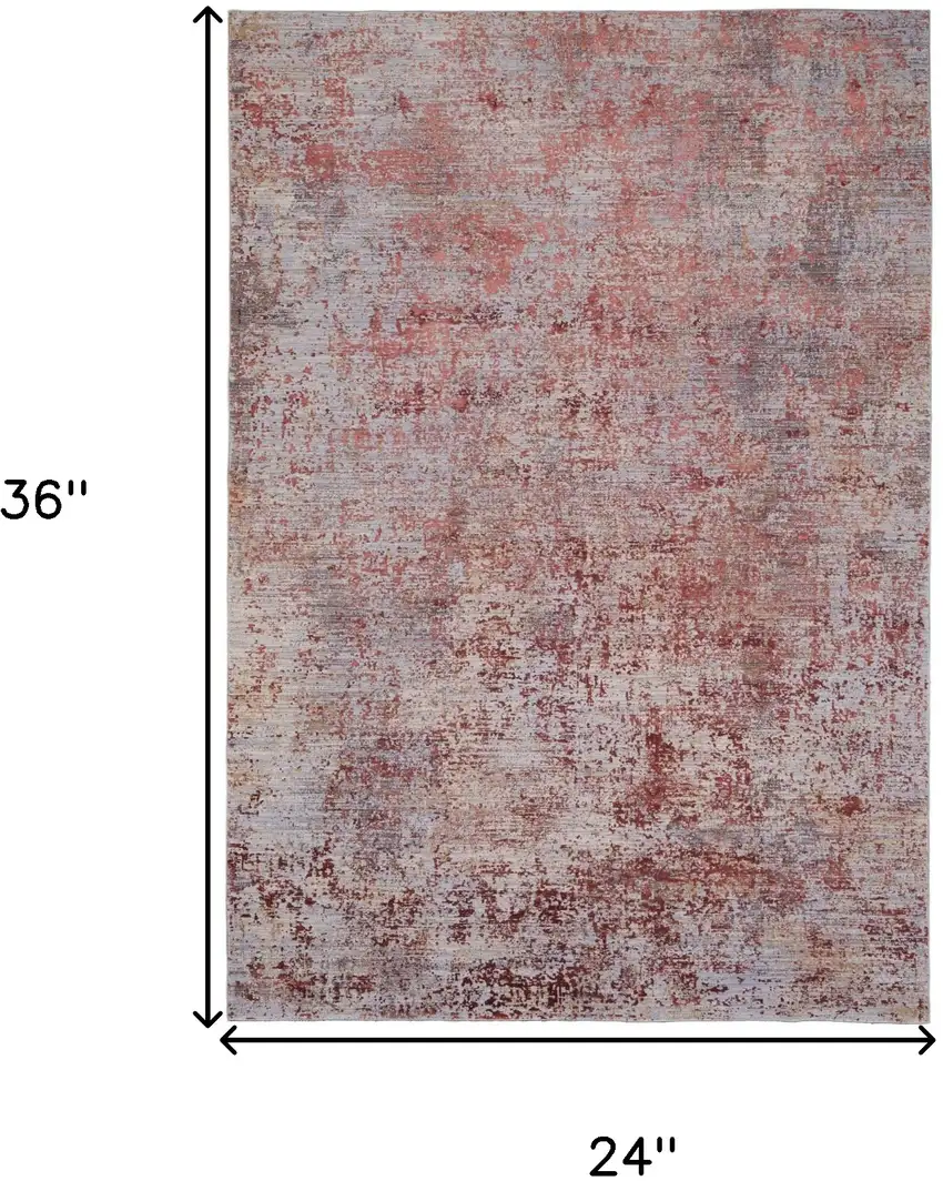 Red Gray and Pink Abstract Power Loom Area Rug Photo 3
