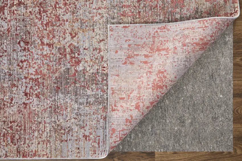 Red Gray and Pink Abstract Power Loom Area Rug Photo 8