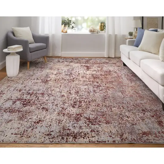 Red Gray and Pink Abstract Power Loom Area Rug Photo 9