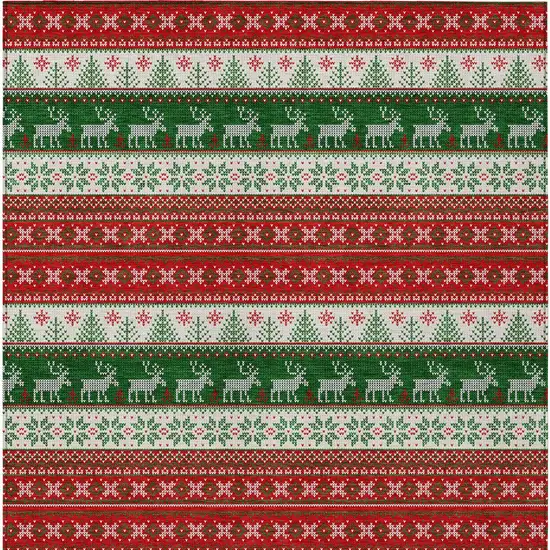 Red Green And Ivory Animal Print Washable Indoor Outdoor Area Rug Photo 9