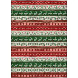 Photo of Red Green And Ivory Animal Print Washable Indoor Outdoor Area Rug