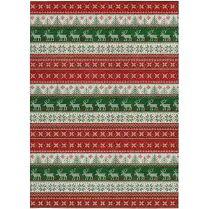 Photo of Red Green And Ivory Animal Print Washable Indoor Outdoor Area Rug