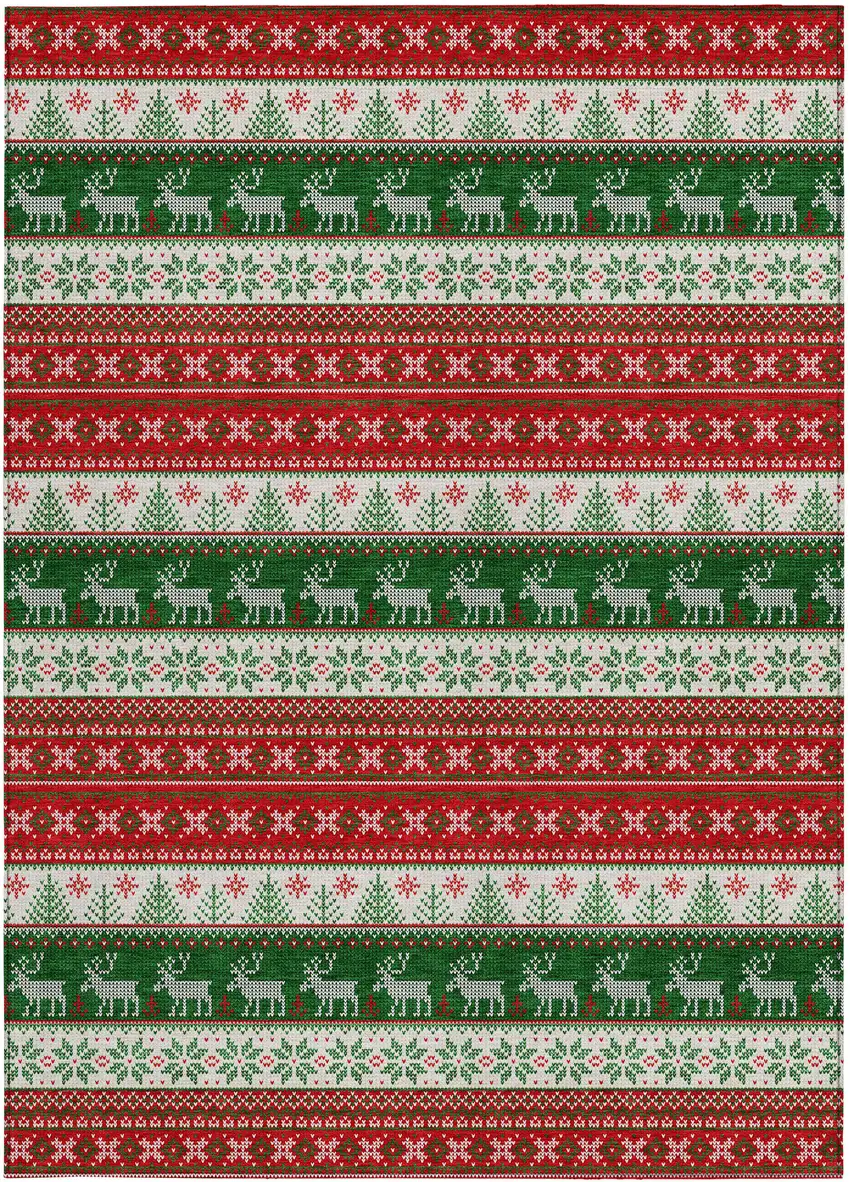 Red Green And Ivory Animal Print Washable Indoor Outdoor Area Rug Photo 4