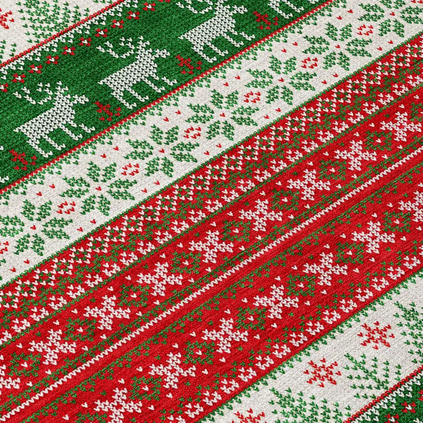 Red Green And Ivory Deer Washable Indoor Outdoor Area Rug Photo 8
