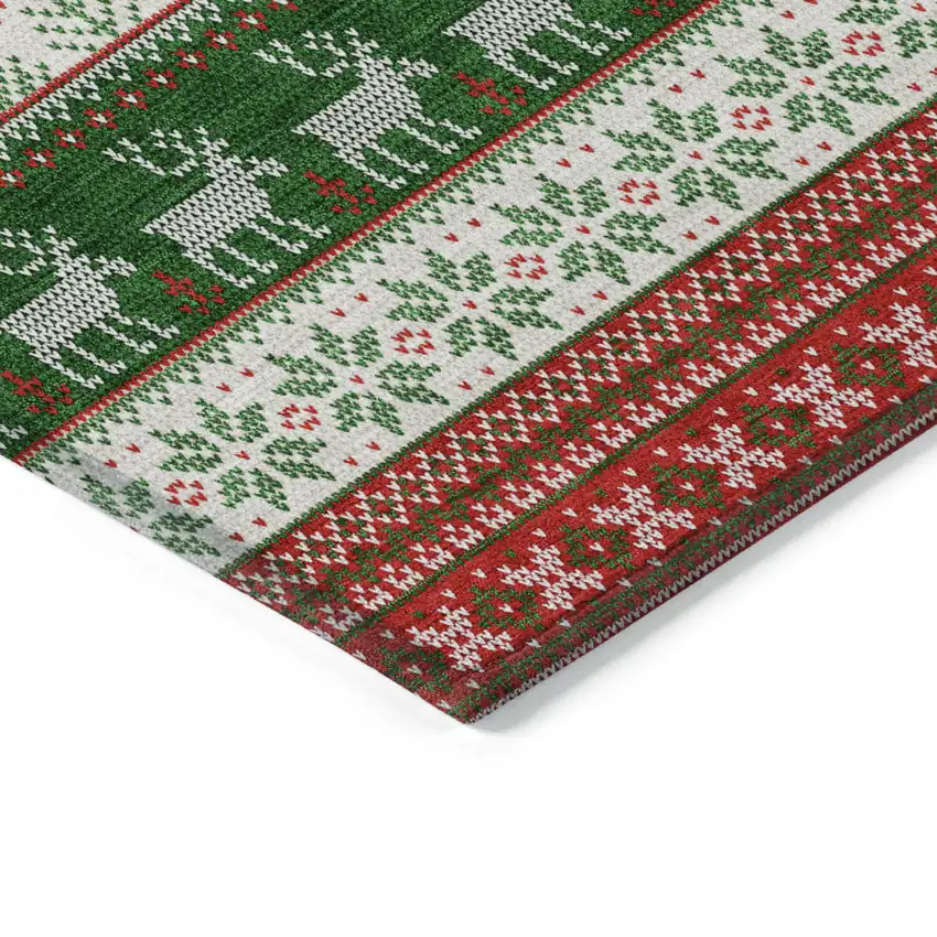 Red Green And Ivory Deer Washable Indoor Outdoor Area Rug Photo 7