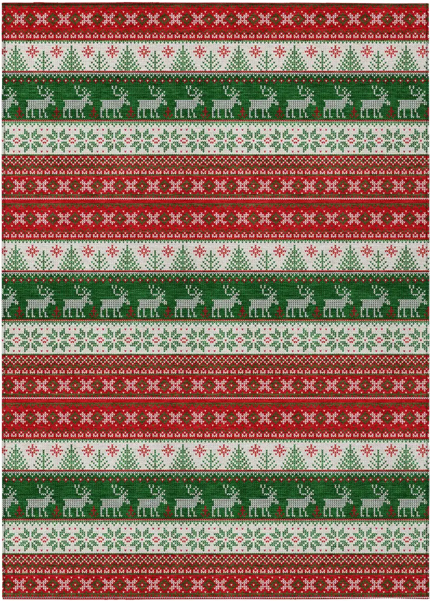 Red Green And Ivory Animal Print Washable Indoor Outdoor Area Rug Photo 1