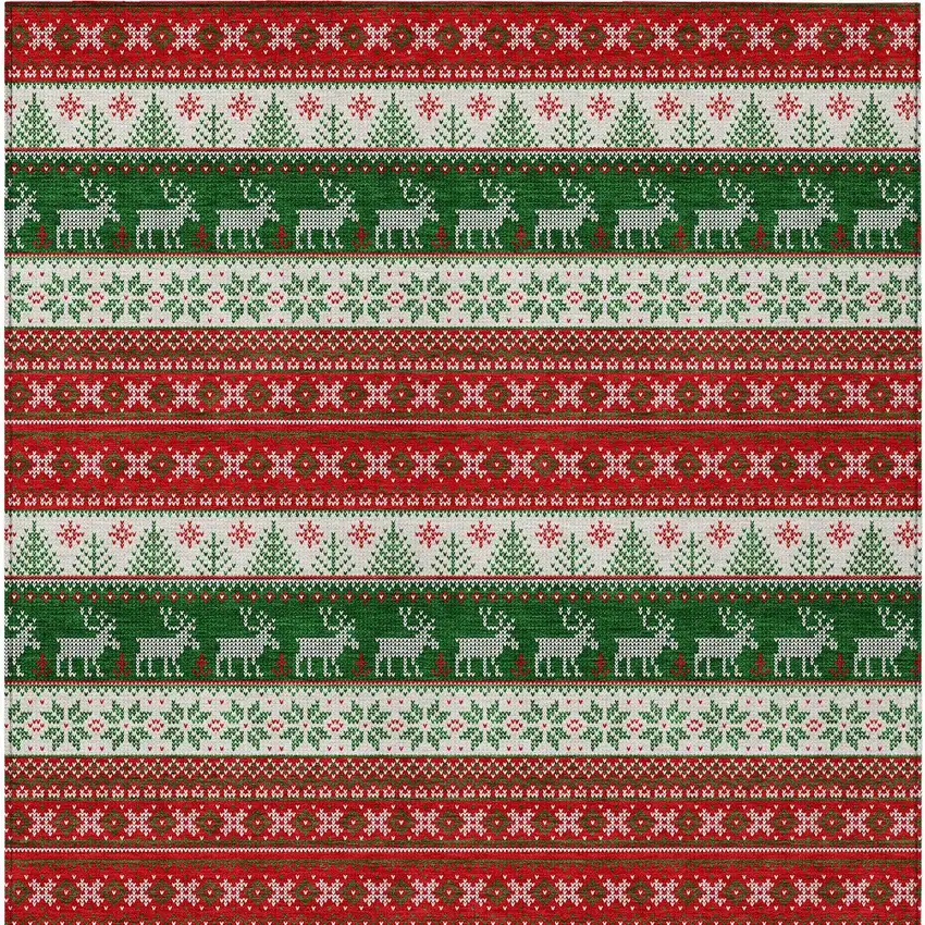 Red Green And Ivory Animal Print Washable Indoor Outdoor Area Rug Photo 9