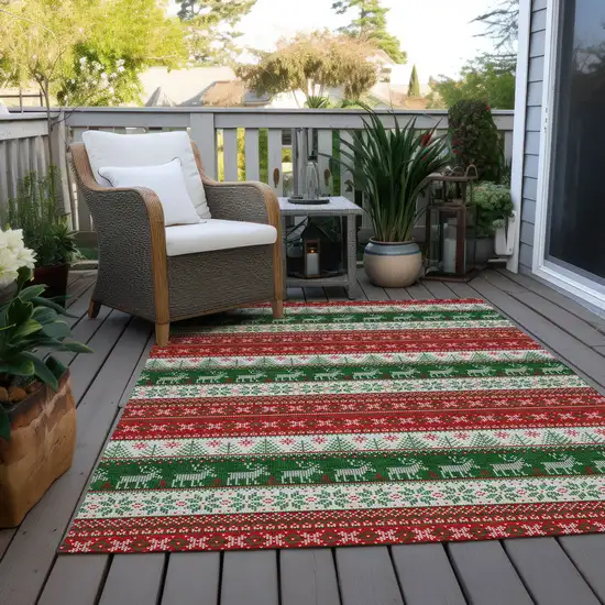 Red Green And Ivory Animal Print Washable Indoor Outdoor Area Rug Photo 8