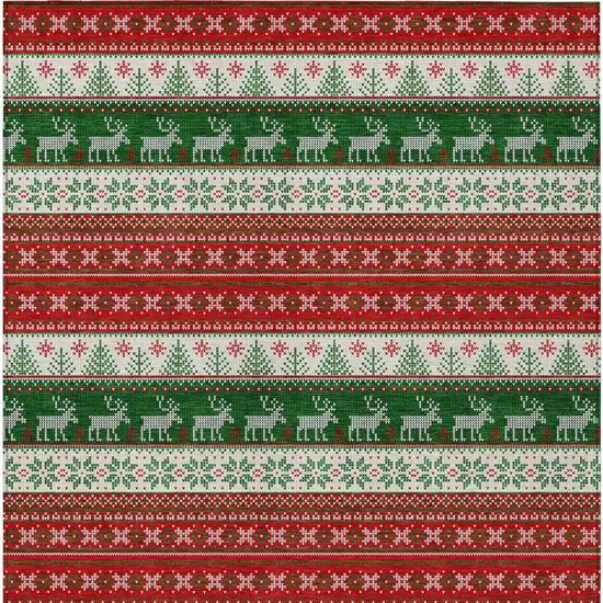 Red Green And Ivory Animal Print Washable Indoor Outdoor Area Rug Photo 4