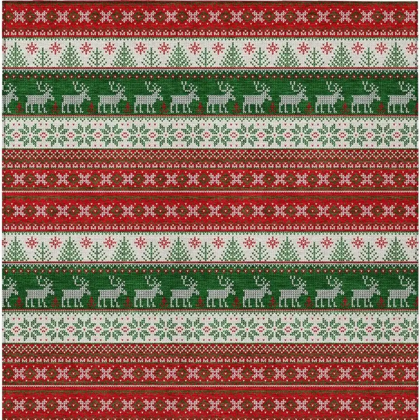 Red Green And Ivory Animal Print Washable Indoor Outdoor Area Rug Photo 4