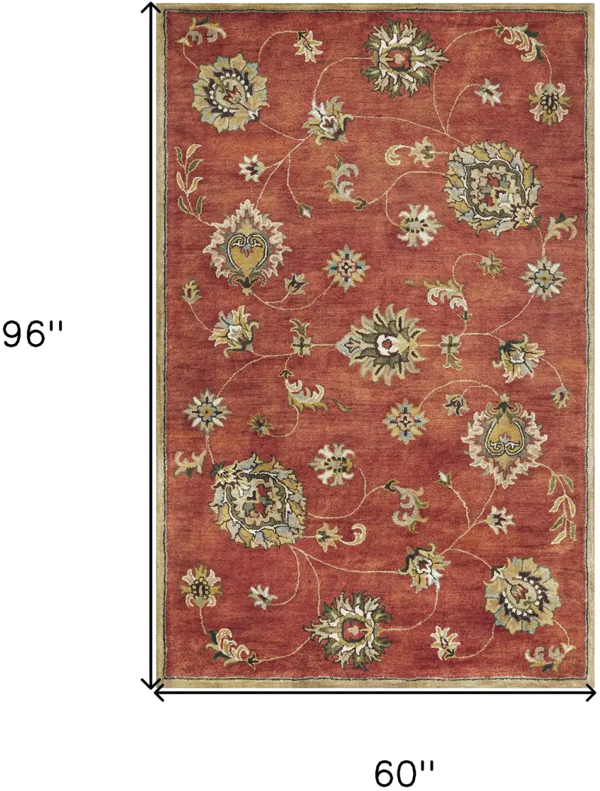 Red Hand Tufted Traditional Floral Indoor Area Rug Photo 3