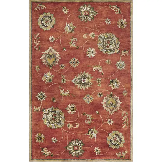 Red Hand Tufted Wool Traditional Floral Indoor Area Rug Photo 1