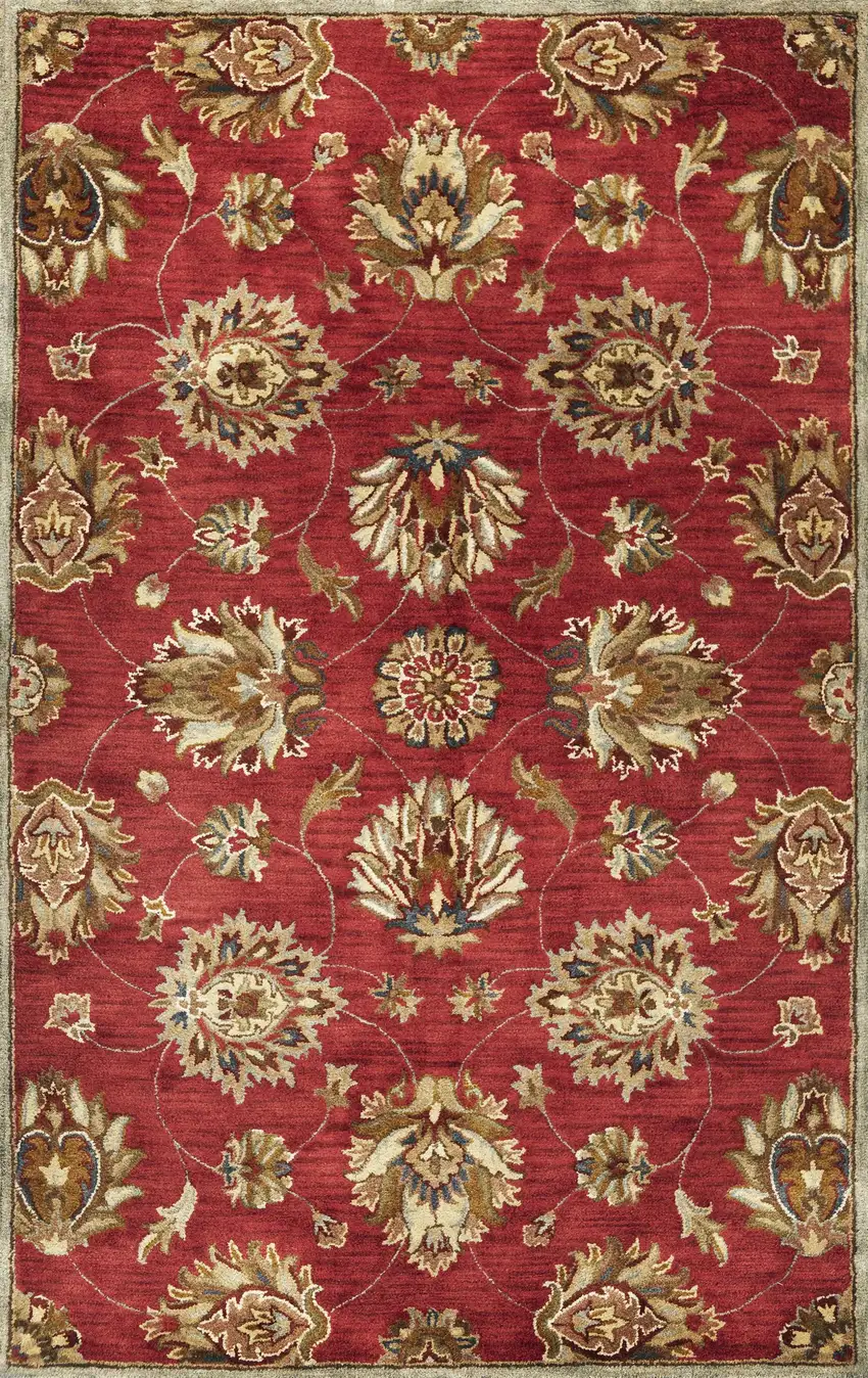 Red Hand Tufted Wool Traditional Floral Indoor Area Rug Photo 1