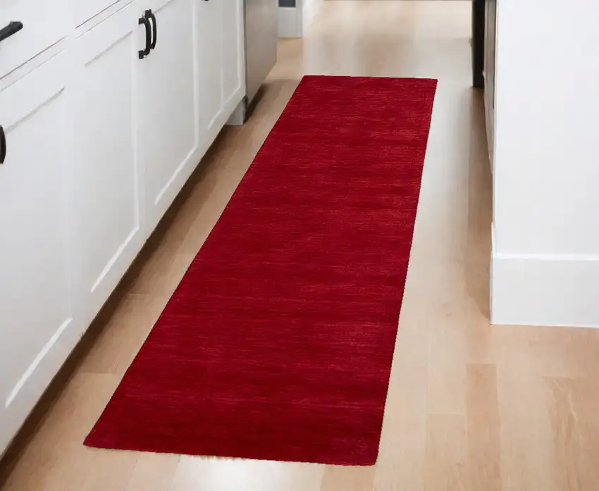 Red Hand Woven Runner Rug Photo 1