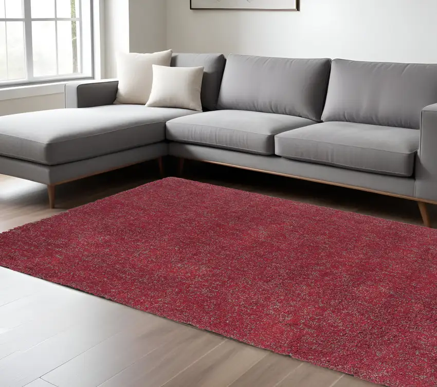 Red Shag Hand Woven Area Rug Photo 1