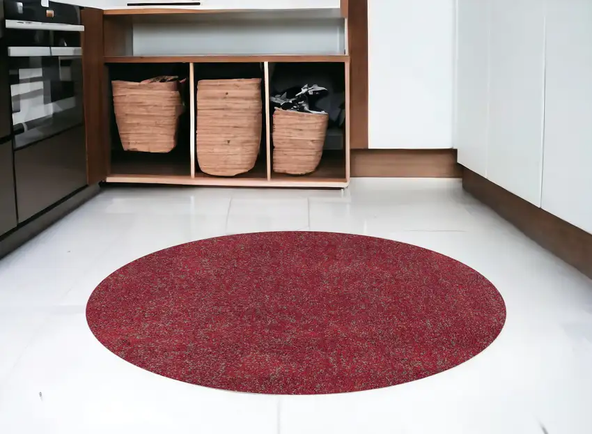 6' Red Heather Round Indoor Shag Rug Photo 1