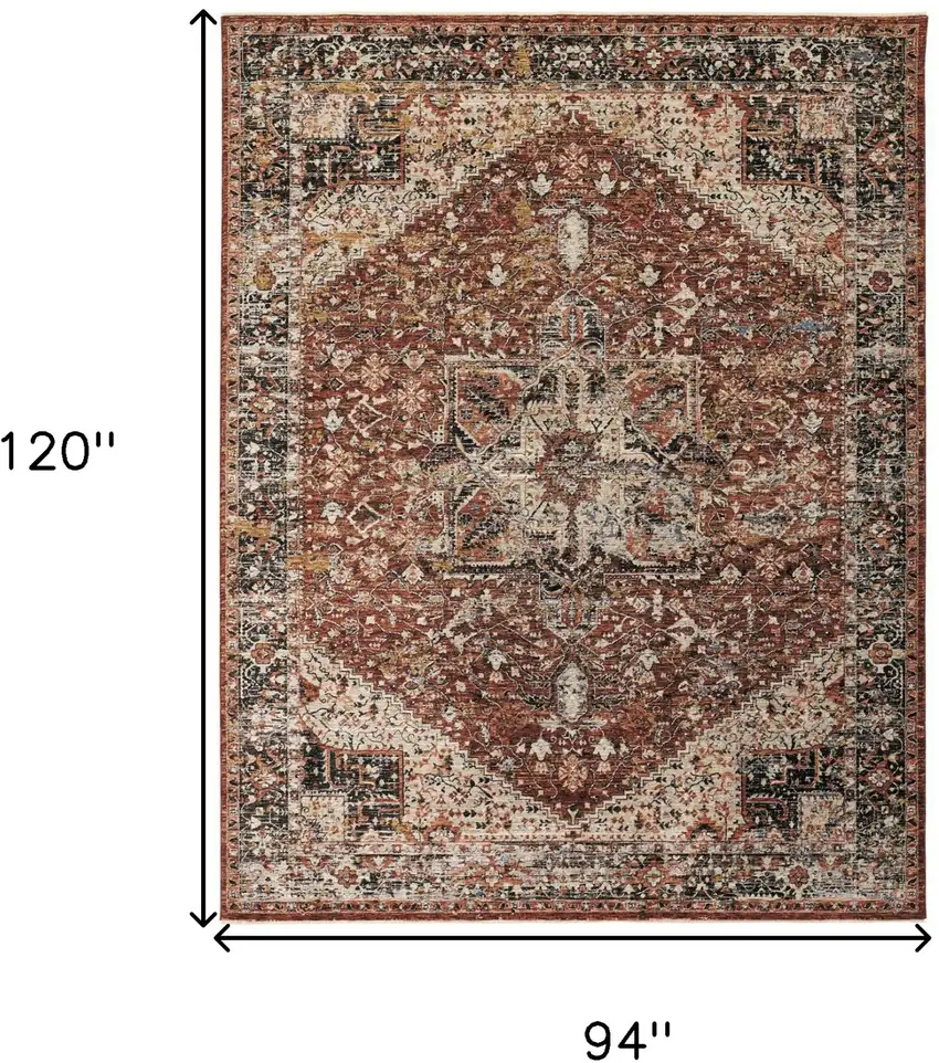 Red Ivory And Black Abstract Distressed Area Rug With Fringe Photo 9