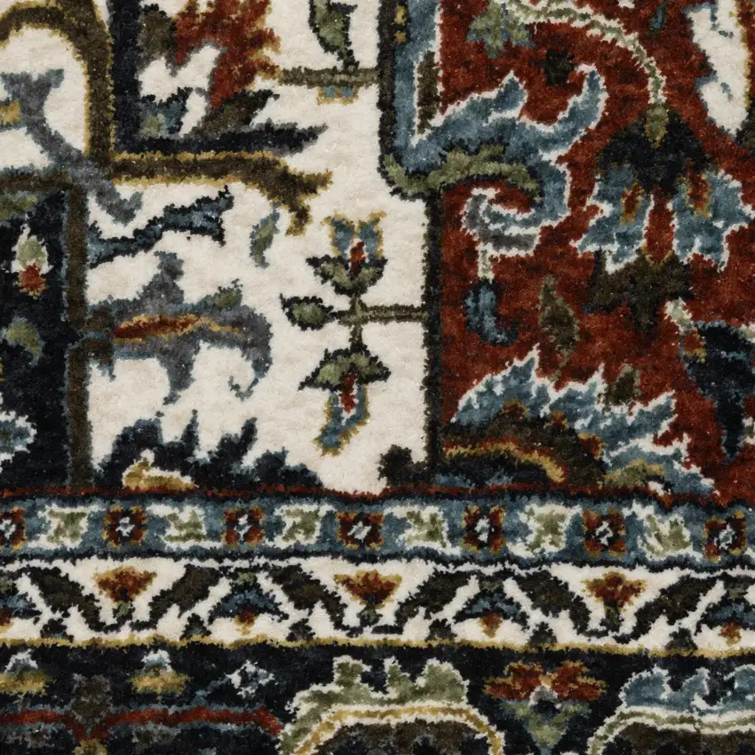 Red Ivory And Black Medallion Area Rug With Fringe Photo 4