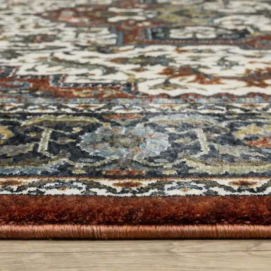 Red Ivory And Black Medallion Area Rug With Fringe Photo 3