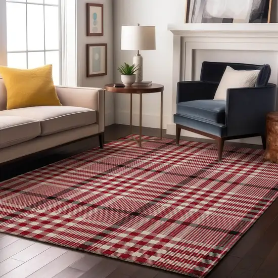 Red Ivory And Black Plaid Washable Area Rug With UV Protection Photo 4