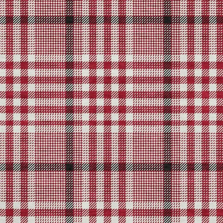 Red Ivory And Black Plaid Washable Area Rug With UV Protection Photo 2