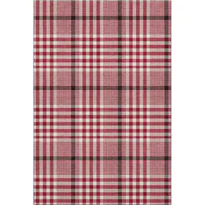 Photo of Red Ivory And Black Plaid Washable Area Rug With UV Protection