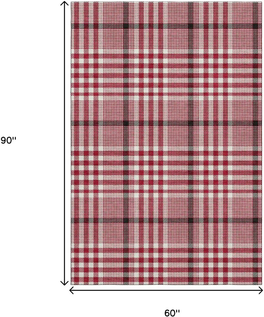 Red Ivory And Black Plaid Washable Area Rug With UV Protection Photo 9