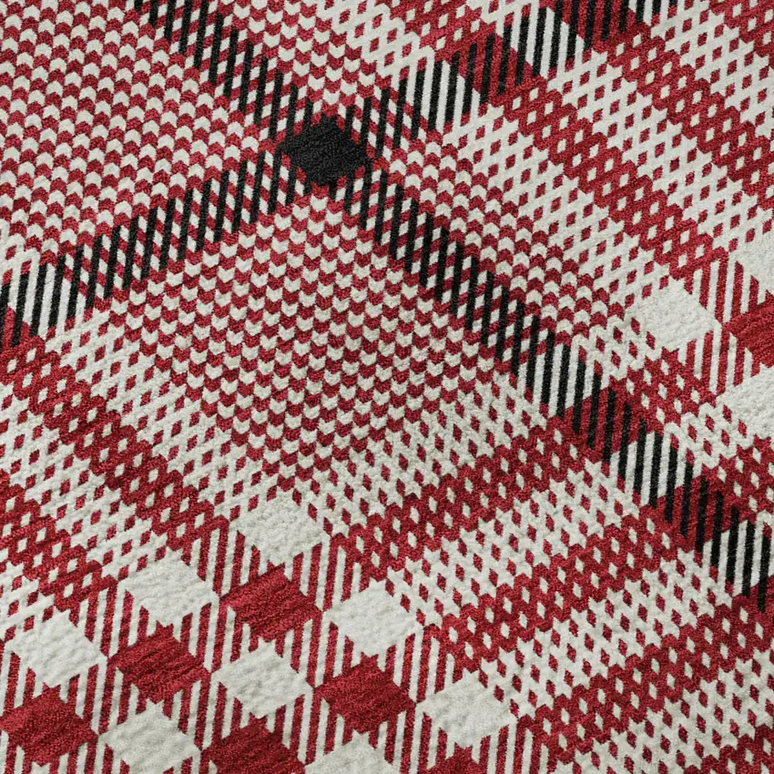 Red Ivory And Black Plaid Washable Area Rug With UV Protection Photo 9