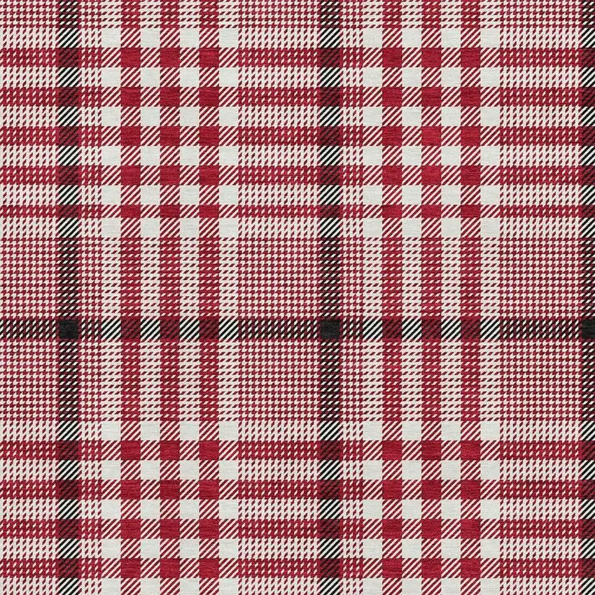 Red Ivory And Black Plaid Washable Area Rug With UV Protection Photo 2