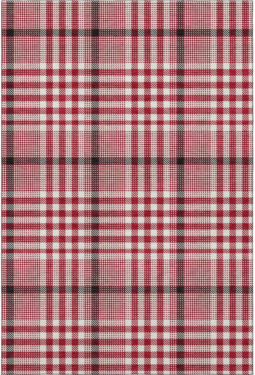 Red Ivory And Black Plaid Washable Area Rug With UV Protection Photo 3