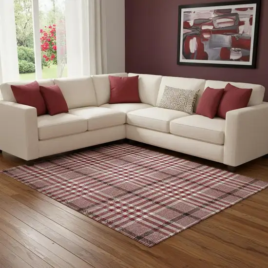 Red Ivory And Black Plaid Washable Area Rug With UV Protection Photo 2