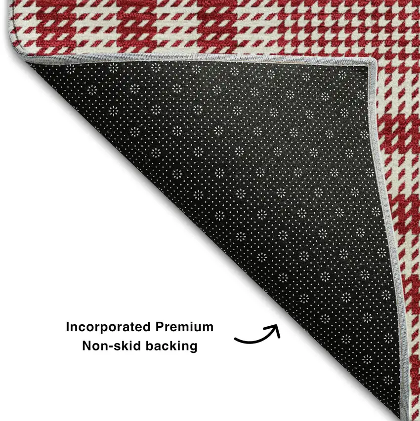 Red Ivory And Black Plaid Washable Area Rug With UV Protection Photo 6