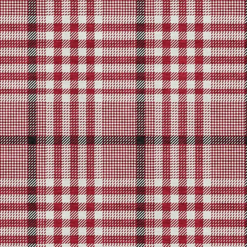 Red Ivory And Black Plaid Washable Area Rug With UV Protection Photo 2