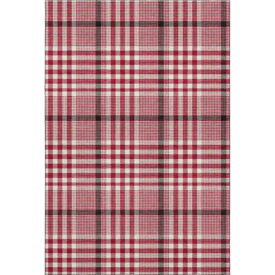 Red Ivory And Black Plaid Washable Area Rug With UV Protection Photo 1