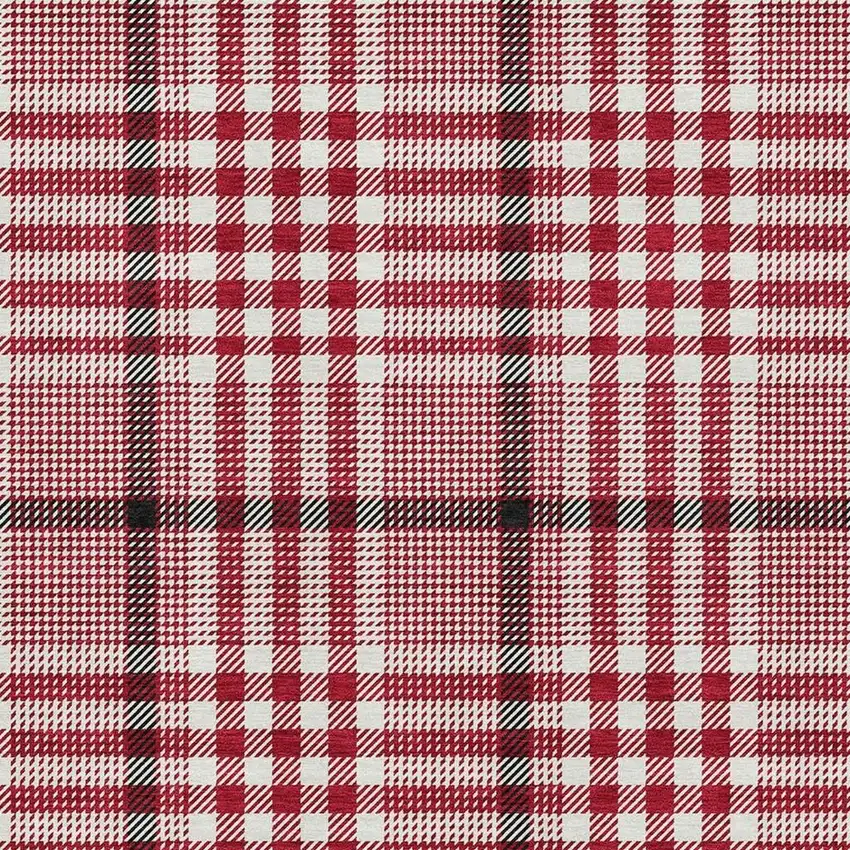 Red Ivory And Black Plaid Washable Area Rug With UV Protection Photo 2
